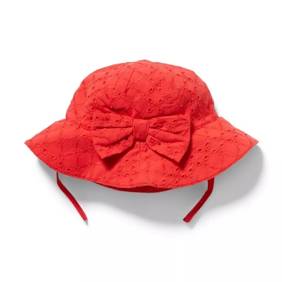 Janie and Jack Eyelet Bow Bucket Hat Red - Picture 1 of 7